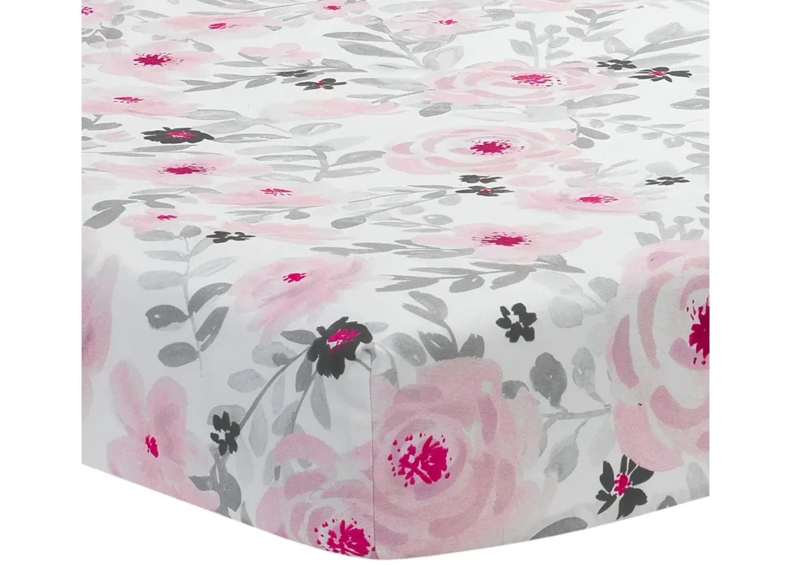 Bedtime Originals Blossom Pink/Gray Watercolor Floral Baby Fitted Crib Sheet