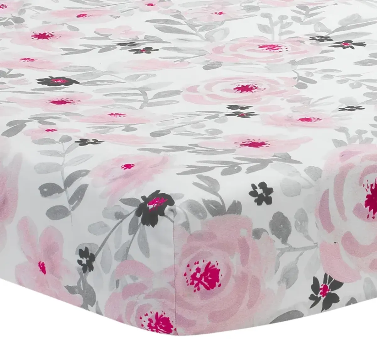 Bedtime Originals Blossom Pink/Gray Watercolor Floral Baby Fitted Crib Sheet