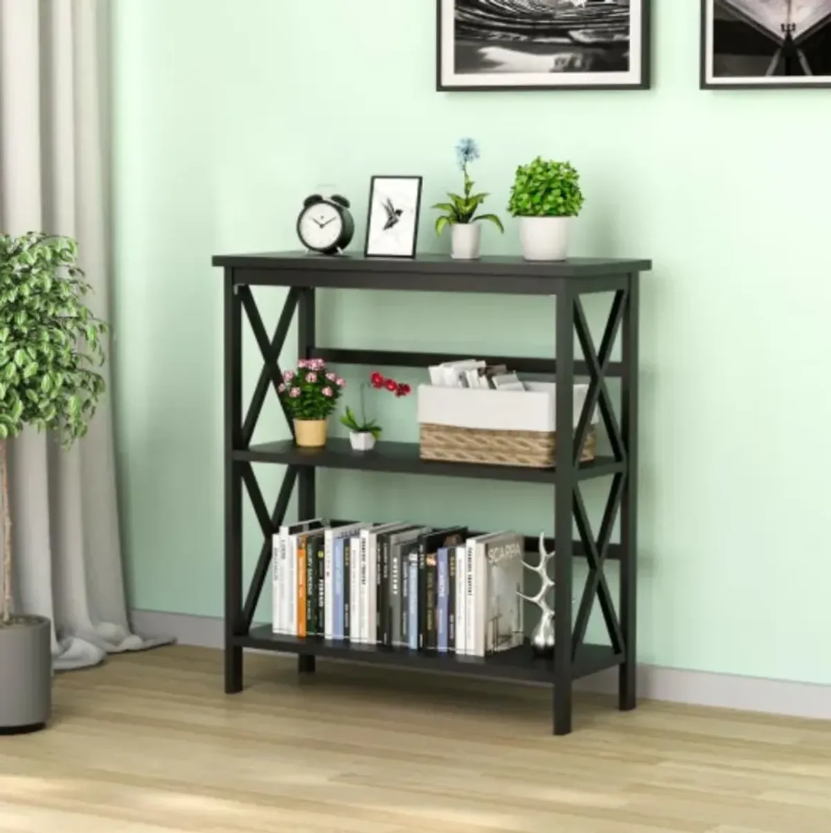 3-Tier Bookshelf Wooden Open Storage Bookcase for Home Office