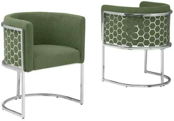 Best Quality Furniture Honey comb- barrel side chair in Green with silver, Set of 2