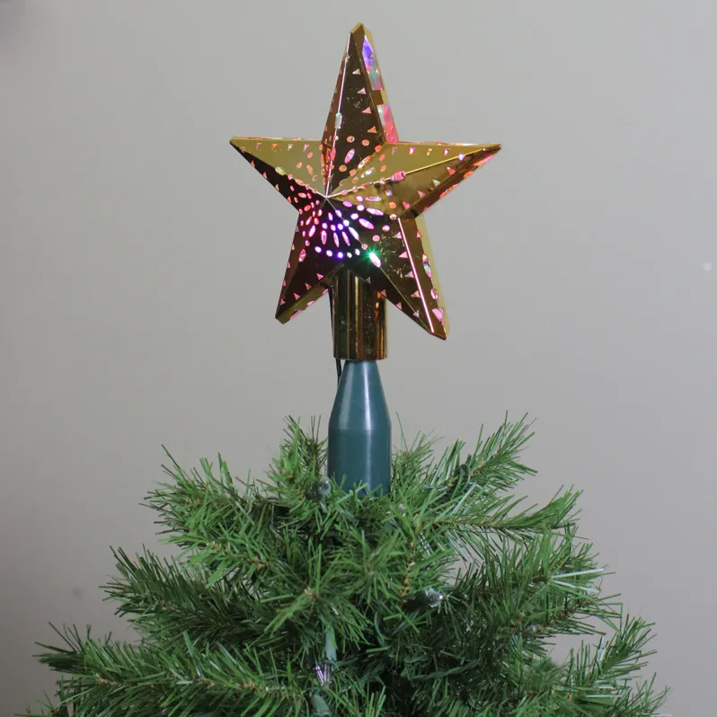 11.5" Lighted Gold Kaleidoscope Christmas Tree Topper - Multicolor LED Lights