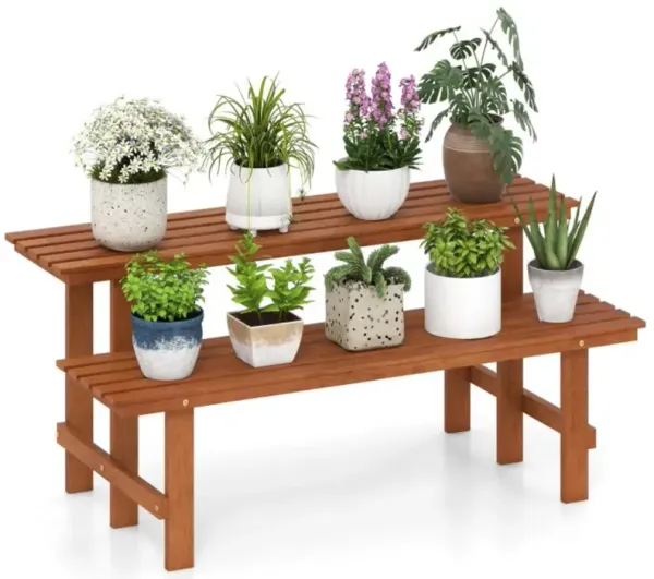 Hivvago 2-Tier Wood Plant Stand Ladder Plant Shelf for Indoor Outdoor
