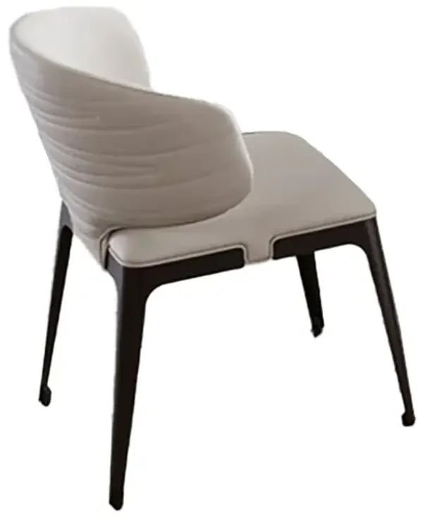 Ahm 23 Inch Dining Chair Set of 2, Curved Padded, Beige Faux Leather - Benzara