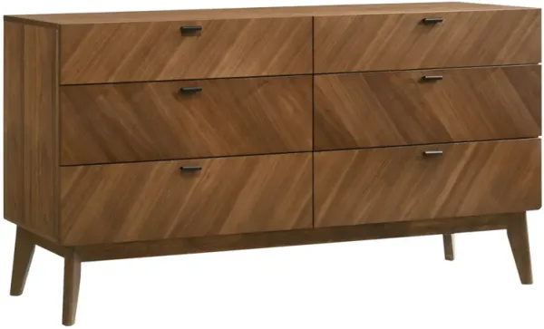 Nova Rem 55 Inch Wide Dresser, 6 Drawers, Metal Bar Handles, Angled Legs - Benzara
