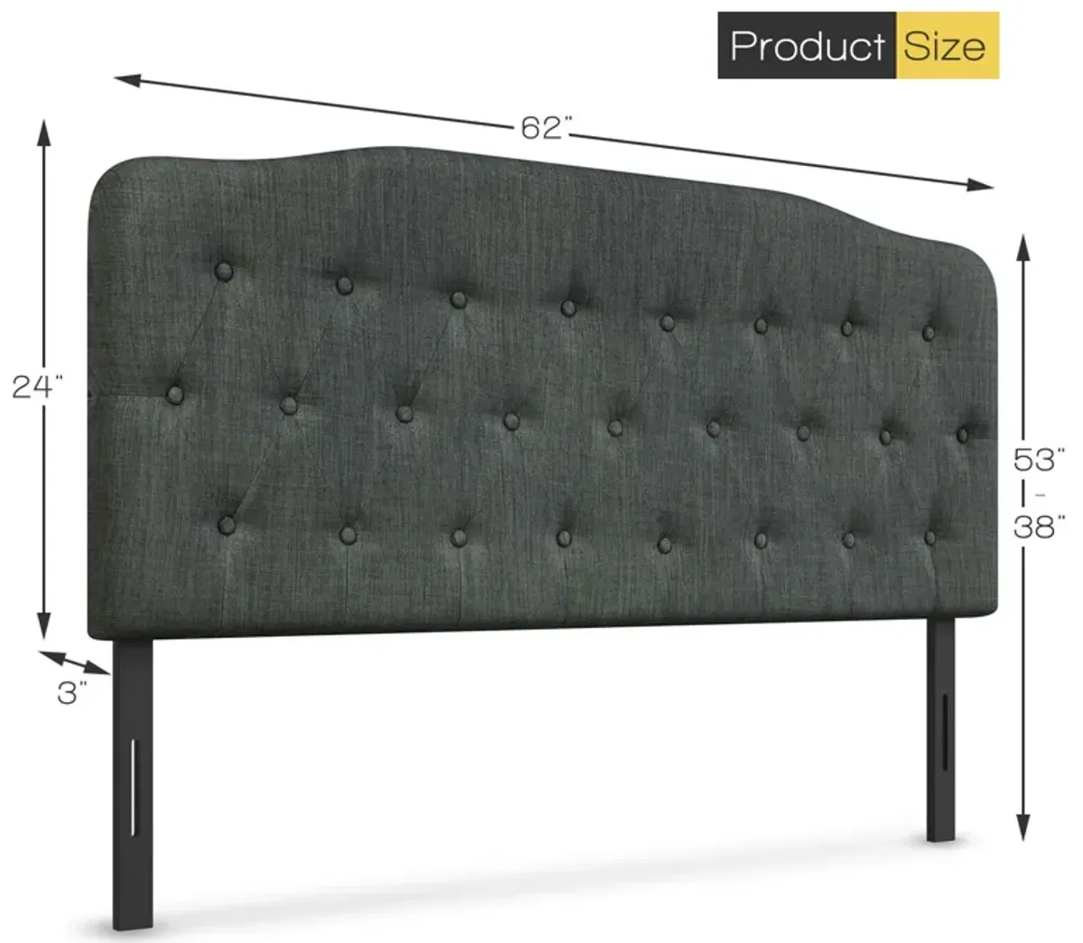 Queen Upholstered Headboard with Adjustable Heights