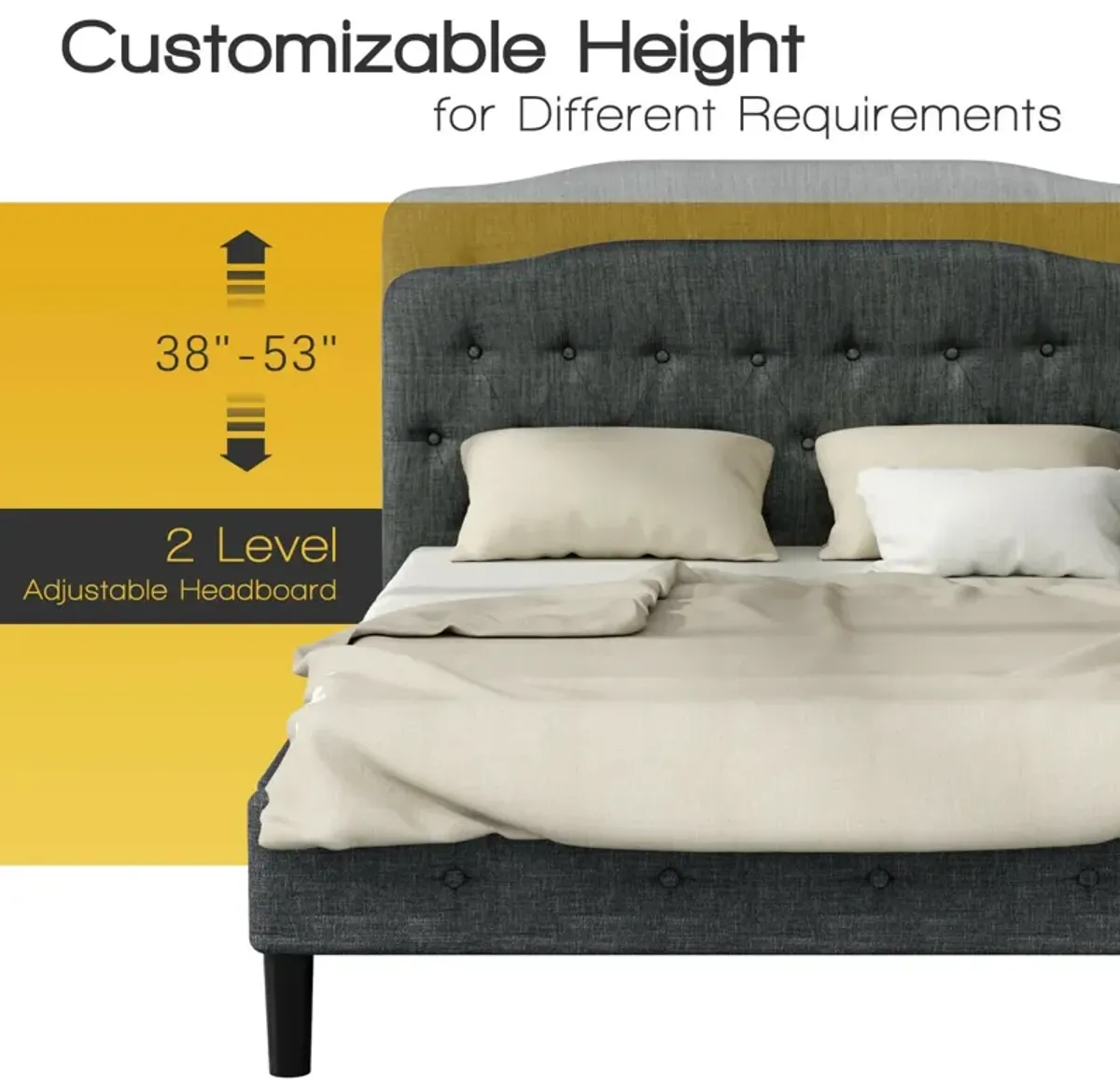 Queen Upholstered Headboard with Adjustable Heights