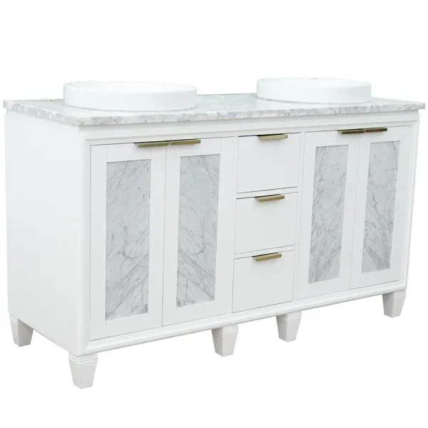 BELLATERRA HOME LLC 61 Double sink vanity in White finish with White Carrara marble and round sink