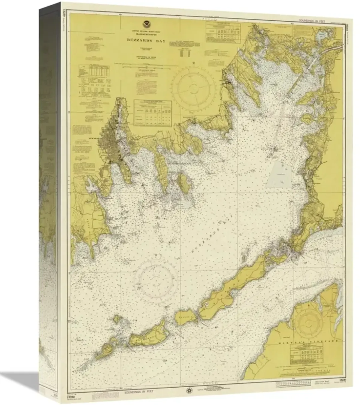 Nautical Chart - Buzzards Bay ca. 1974 - Sepia Tinted-Canvas Art-12.32x16
