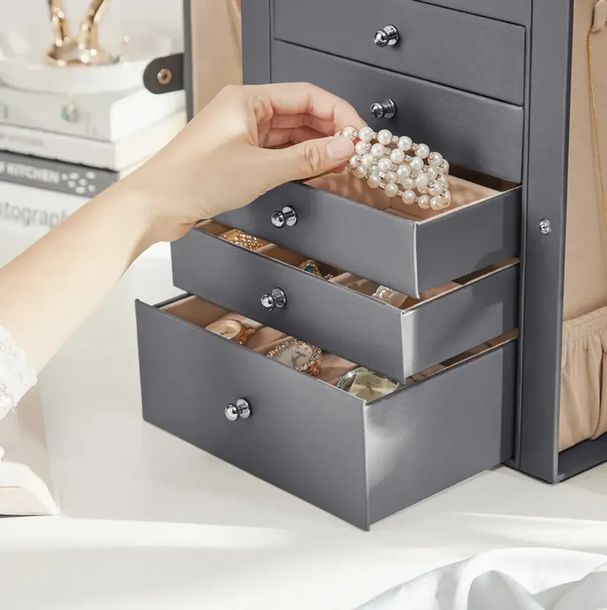 6-Tier Large Jewelry Box with Drawers, Mirror & Lock - Organizer for All Jewelry Types