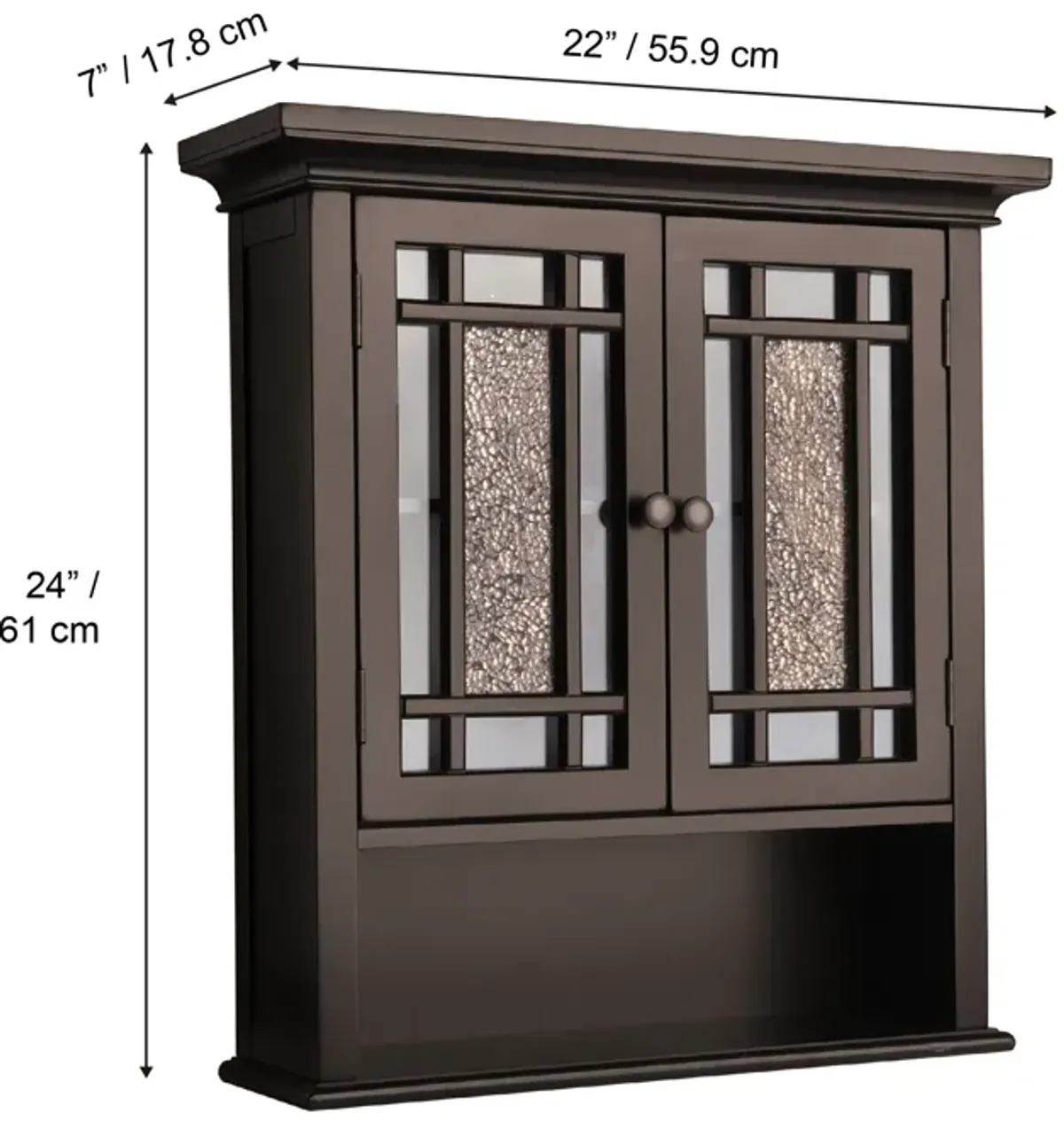 Teamson Home Windsor Removable Wooden Wall Cabinet with Glass Mosaic Doors- Dark Espresso