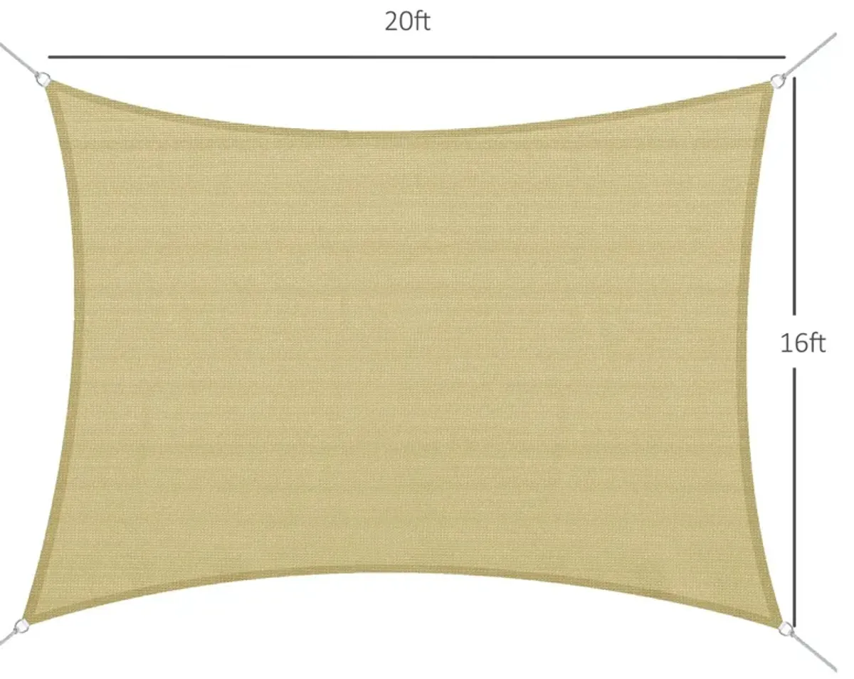 Sand-Colored Sun Blocker: 20x16ft Rectangular Shade Sail for Outdoor Spaces