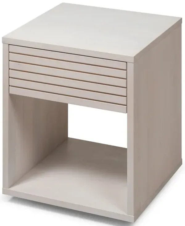 Whitewash Hardwood Floor Nightstand with a Drawer - Rustic Bedside Table for Bedroom