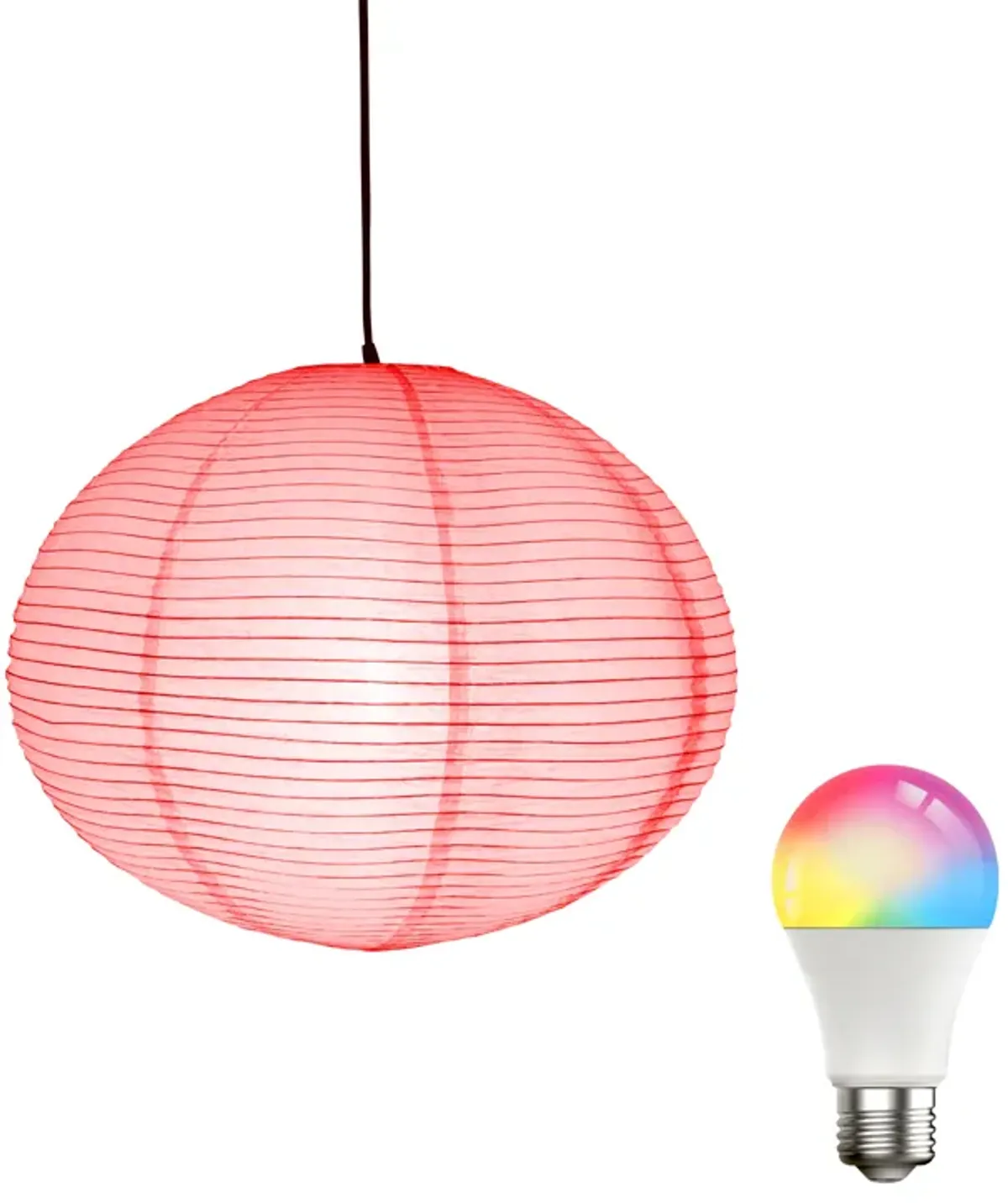 Brightech Jupiter LED Pendant Light with RGB Color-Changing Bulb - Japanese Zen Design Rice Paper Shade - Modern Plug-In Lamp for Ambient Home Office, Nursery, Tech-Friendly with 20ft Cord