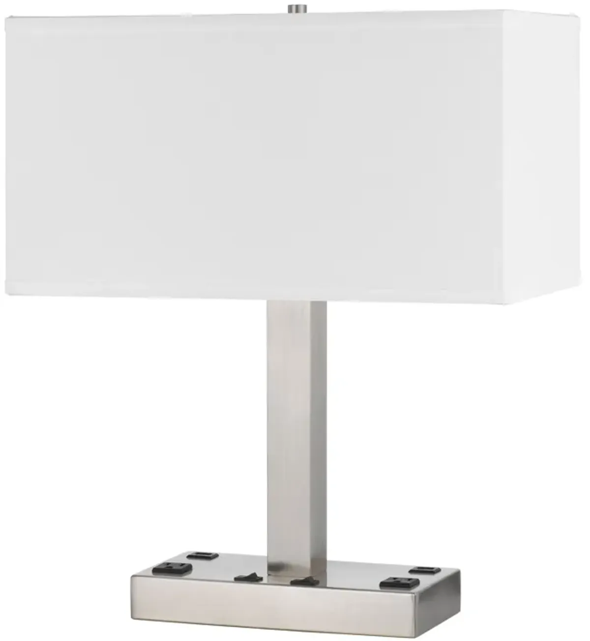 Colm Table Lamp, 2 Ports and 2 Power Outlets, Brushed Steel 21 Inch - Benzara