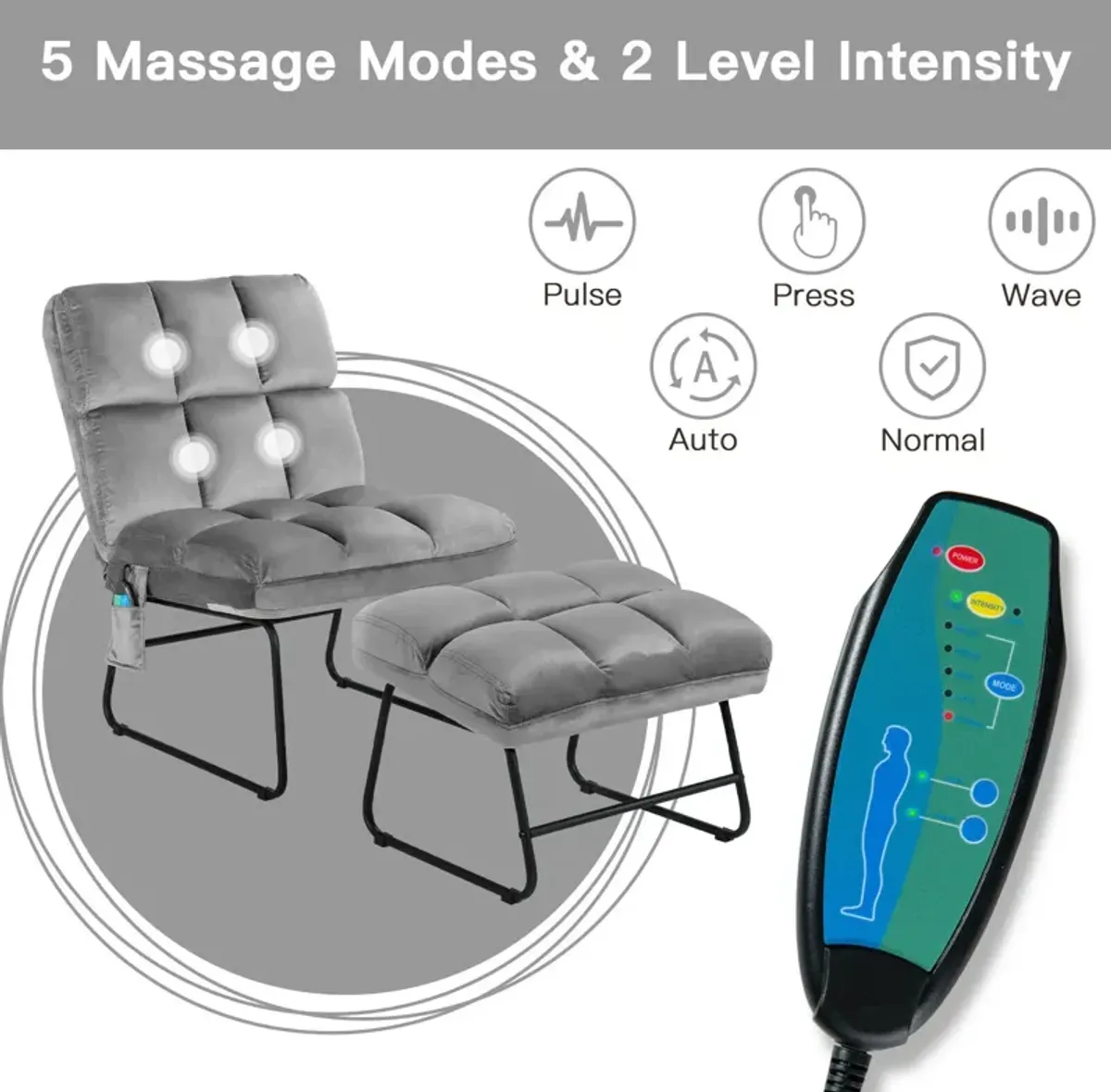 Velvet Massage Recliners with Ottoman Remote Control and Side Pocket