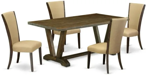 East West Furniture 5Pc Dinette Set Contains a Dinette Table and 4 Parsons Chairs with Brown Color Linen Fabric, Medium Size Table with Full Back Chairs, Distressed Jacobean Finish