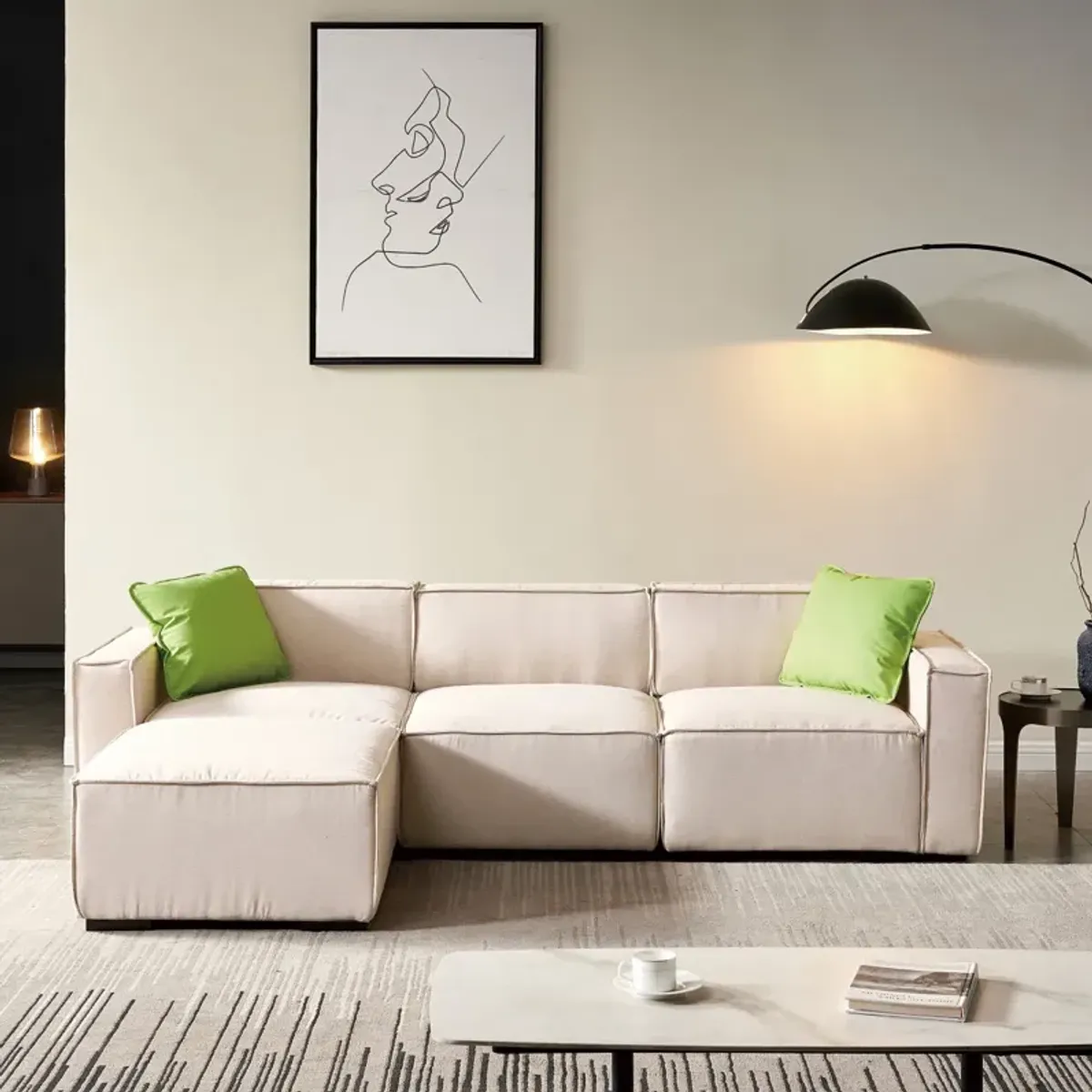 Modular Sofa L Shaped With Convertible Ottoman Chaise