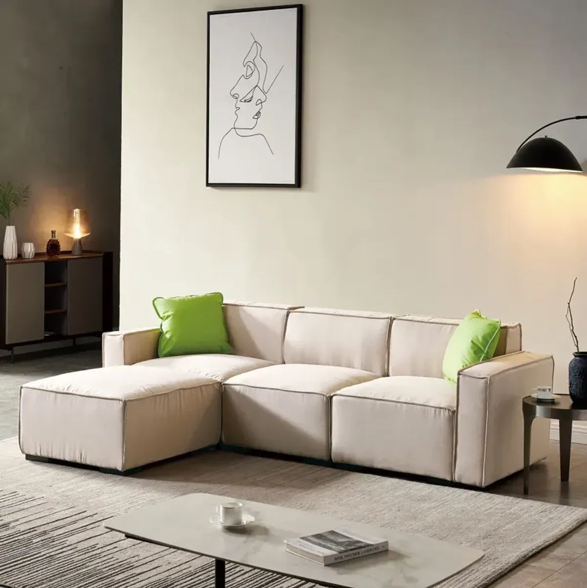 Modular Sofa L Shaped With Convertible Ottoman Chaise