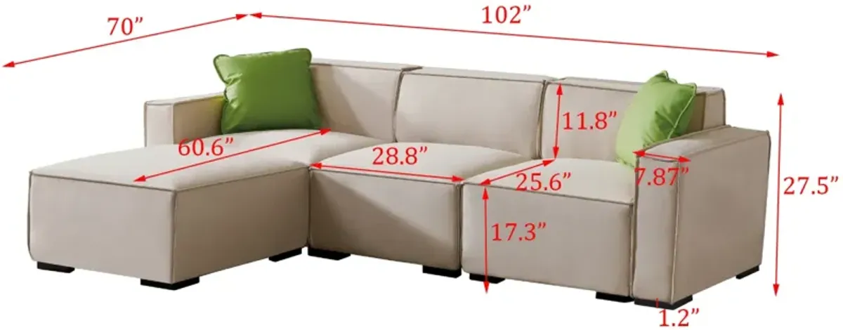 Modular Sofa L Shaped With Convertible Ottoman Chaise