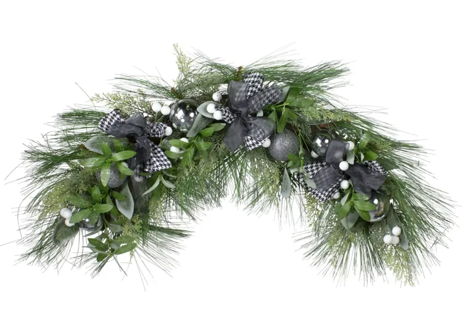 36" White Berries and Plaid Bows Artificial Christmas Swag - Unlit