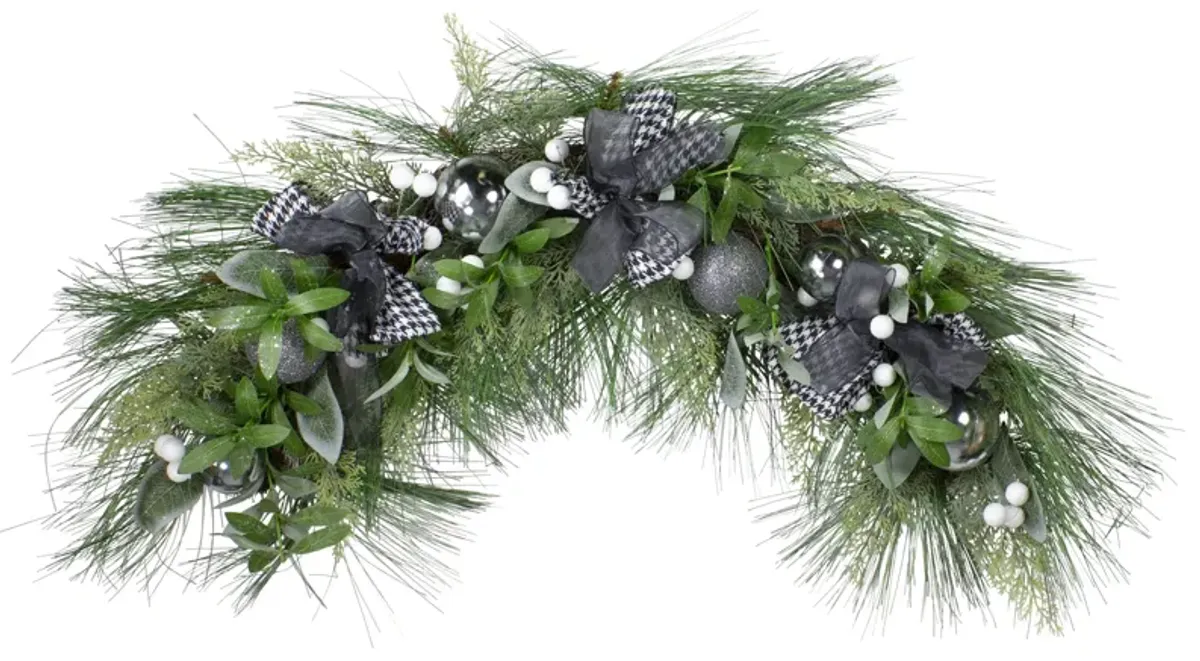 36" White Berries and Plaid Bows Artificial Christmas Swag - Unlit