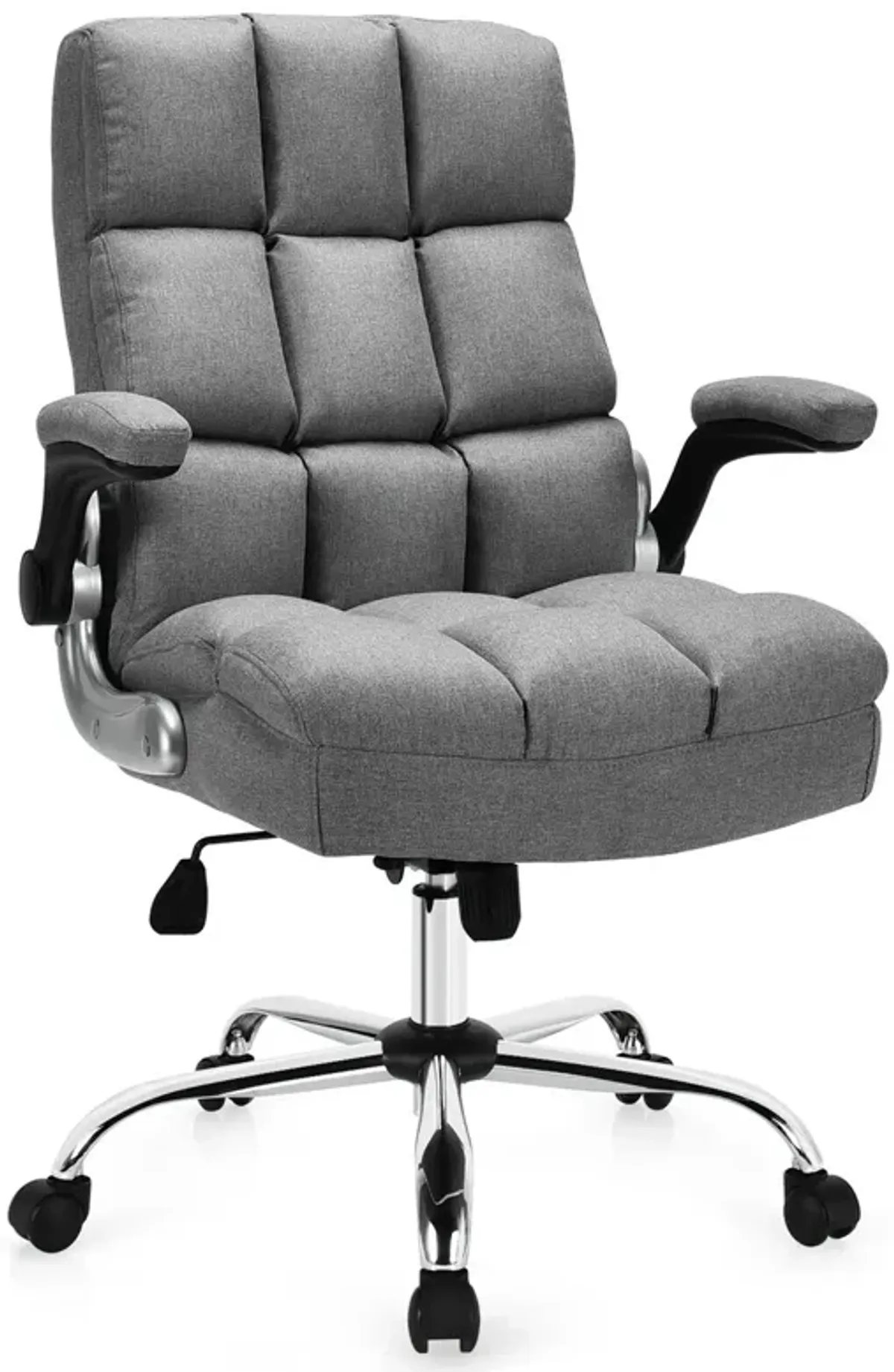 Costway Costway High Back Big & Tall Office Chair Adjustable Swivel w/Flip-up Arm Grey