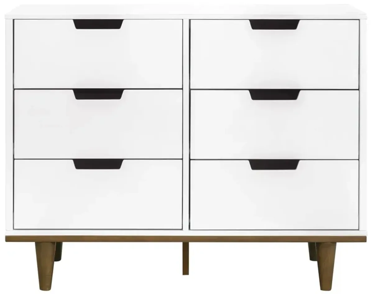 Hivvago Modern Mid Century Style 6 Drawer Double Dresser in White Walnut Wood Finish