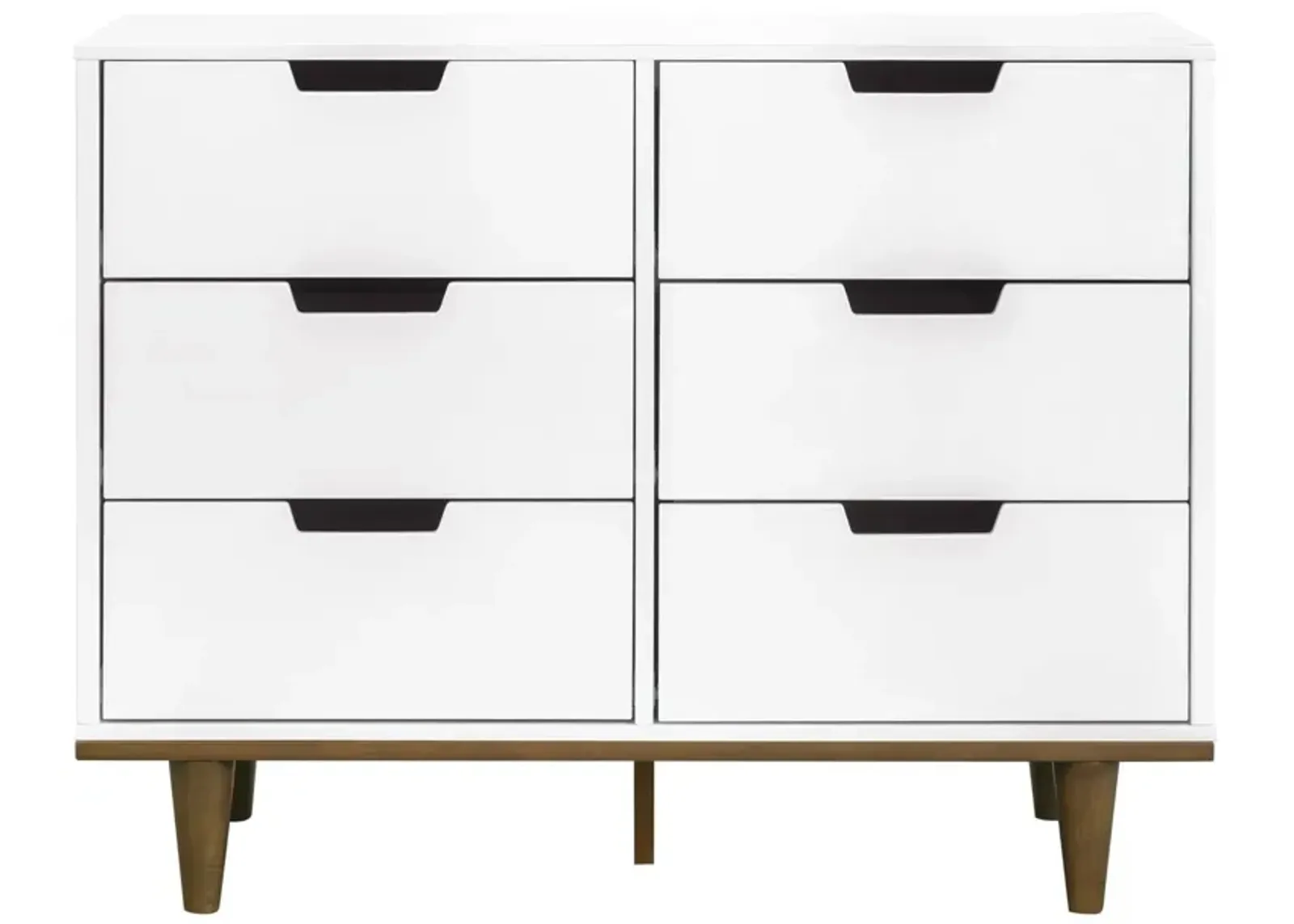 Hivvago Modern Mid Century Style 6 Drawer Double Dresser in White Walnut Wood Finish