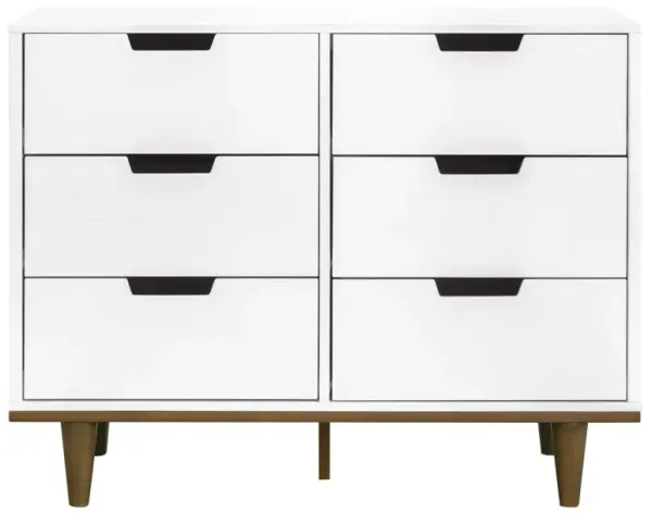 Hivvago Modern Mid Century Style 6 Drawer Double Dresser in White Walnut Wood Finish