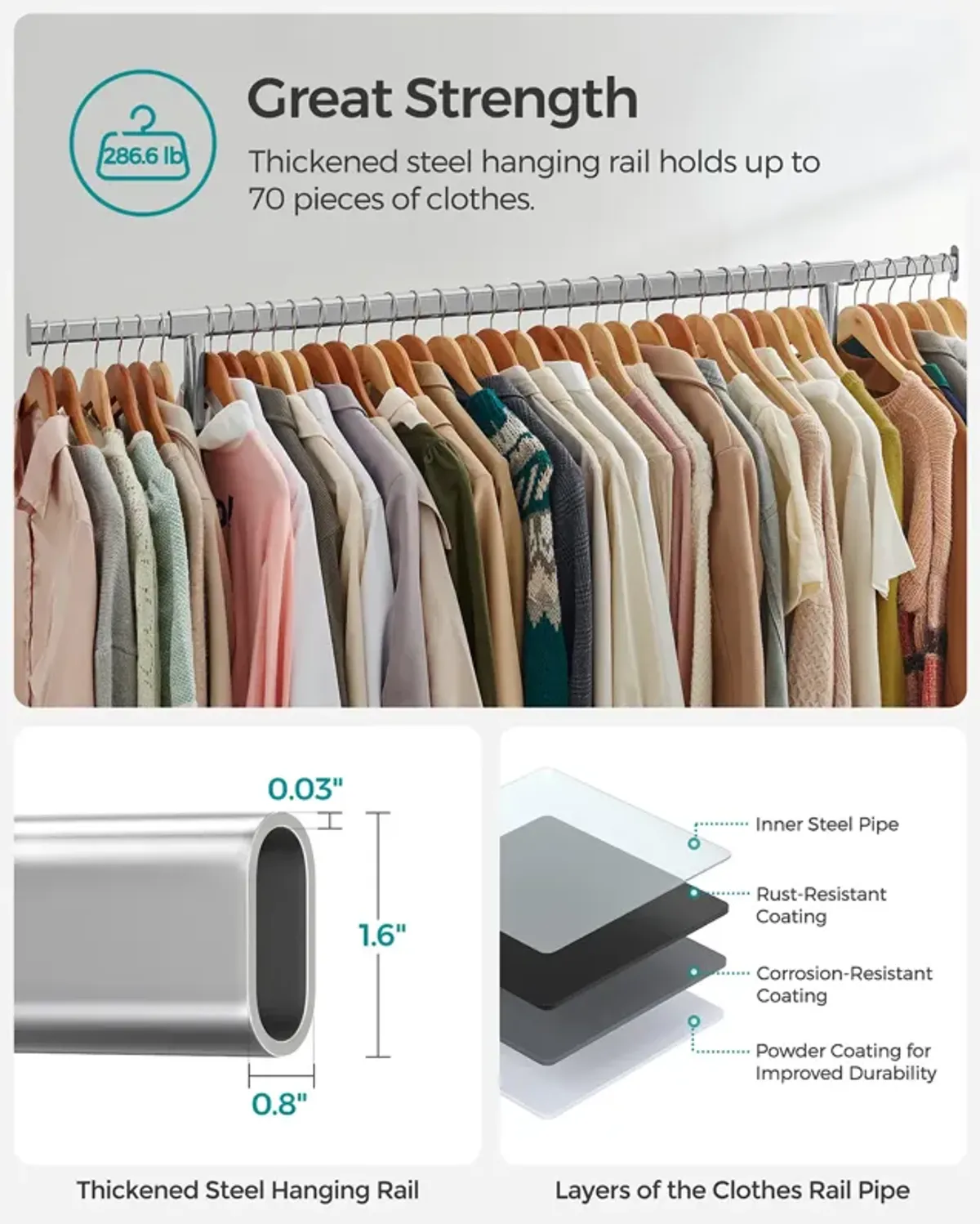 Heavy-Duty Clothes Rack with Extendable Hanging Rod