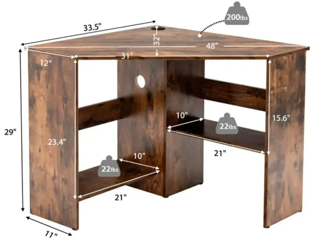 Hivvago Corner Computer Desk Triangle Writing Workstation with Storage Shelf