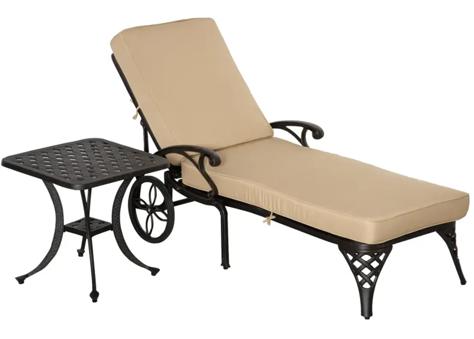 Beige Patio Set: Foldable Aluminum Chaise Lounge with Side Table