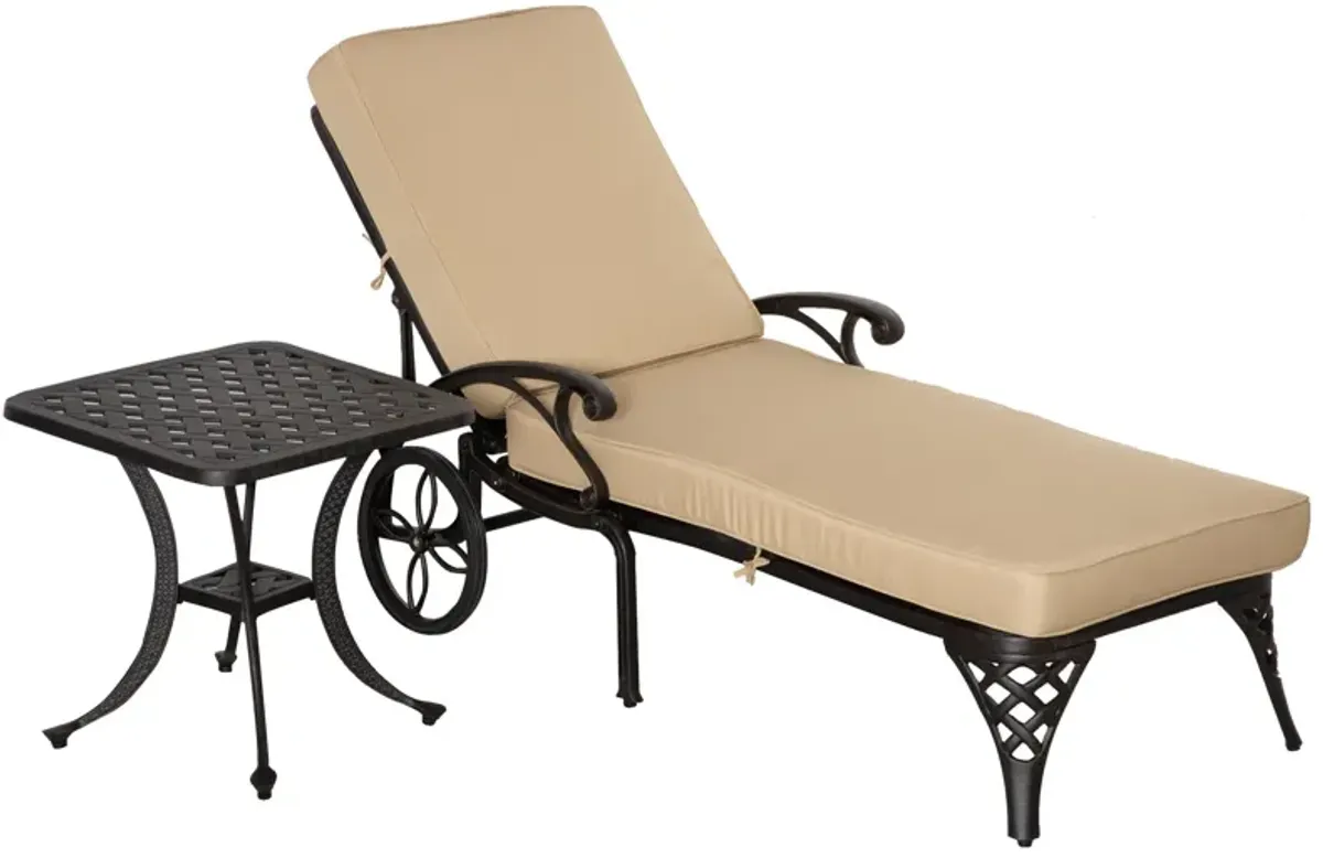 Beige Patio Set: Foldable Aluminum Chaise Lounge with Side Table