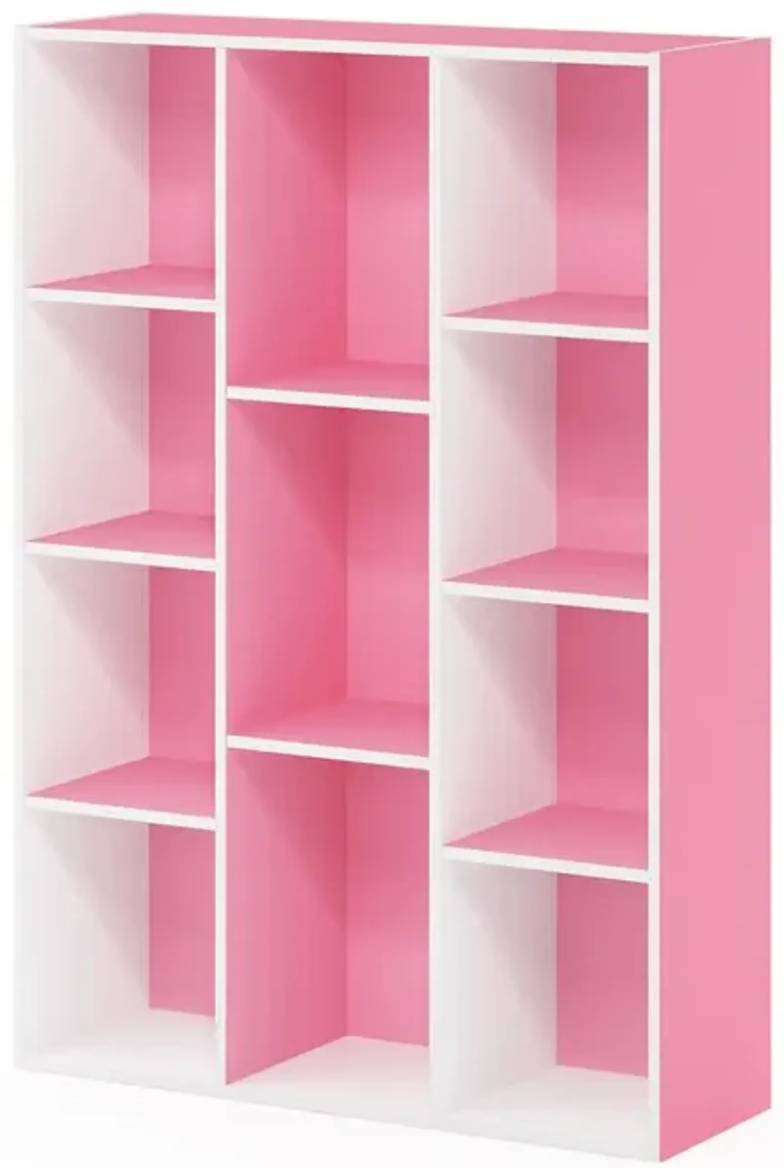 Furinno 11-Cube Reversible Open Shelf Bookcase, White/Pink