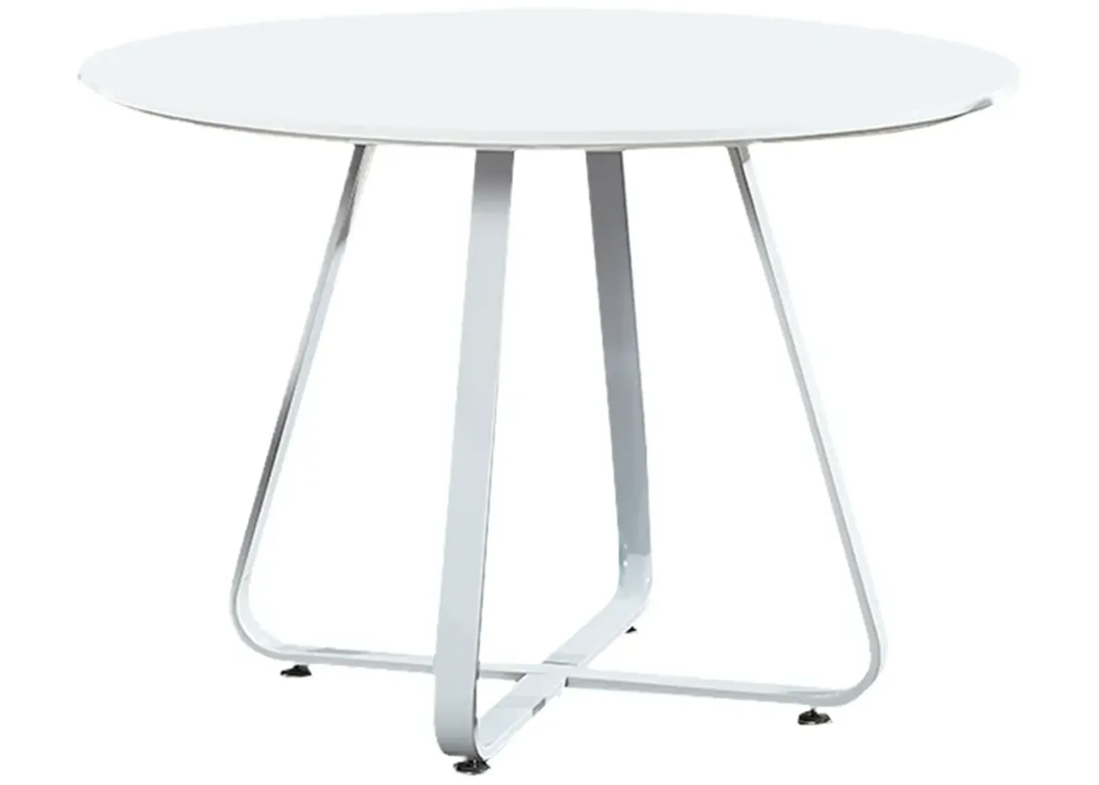 43 Inch Dining Table, Round High Gloss White Top and Angled Metal Legs - Benzara