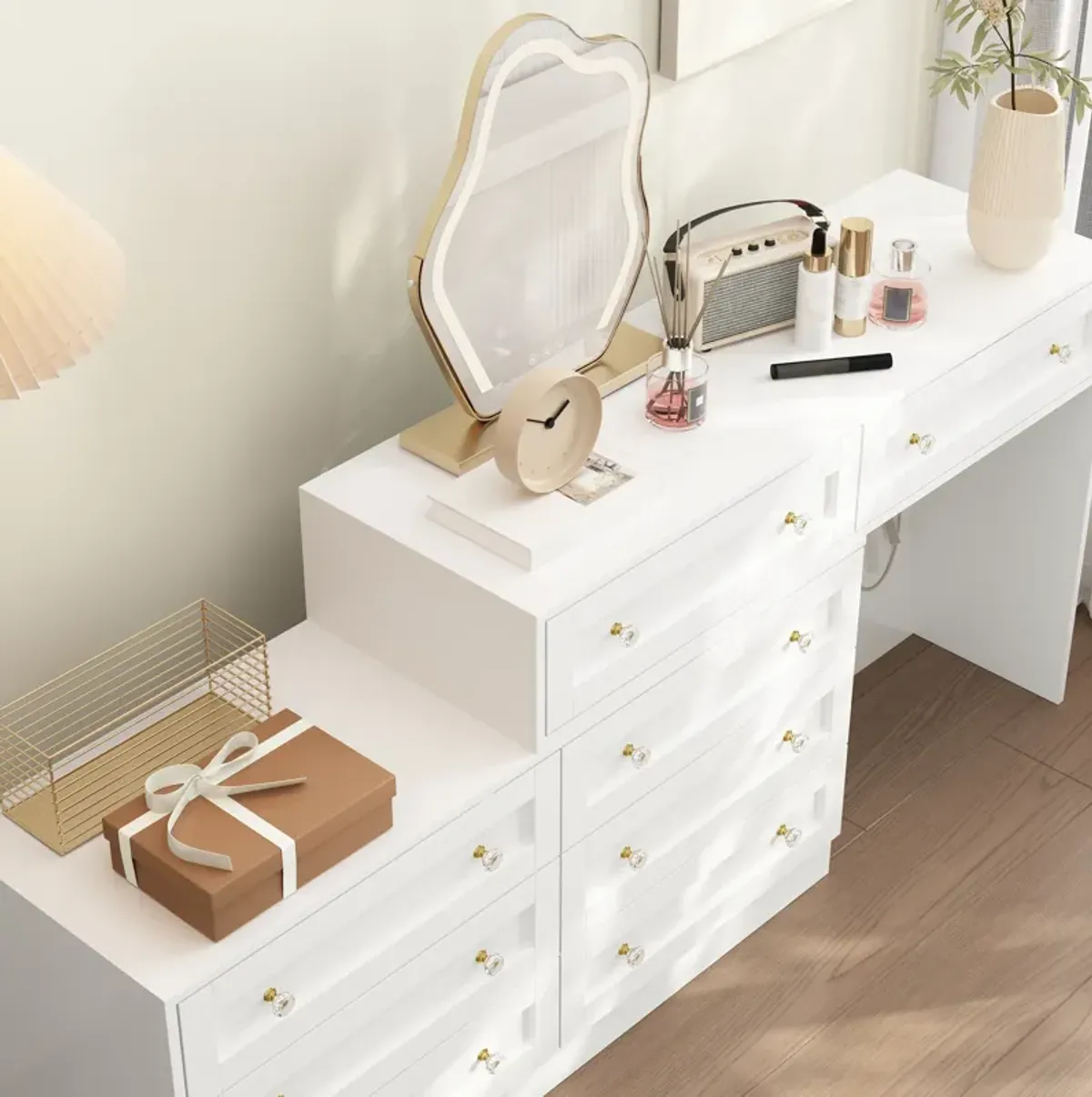 FUFU&GAGA White 8-Drawer Standard Dresser,(47.2" W x 15.7" D x 31.5" H), White