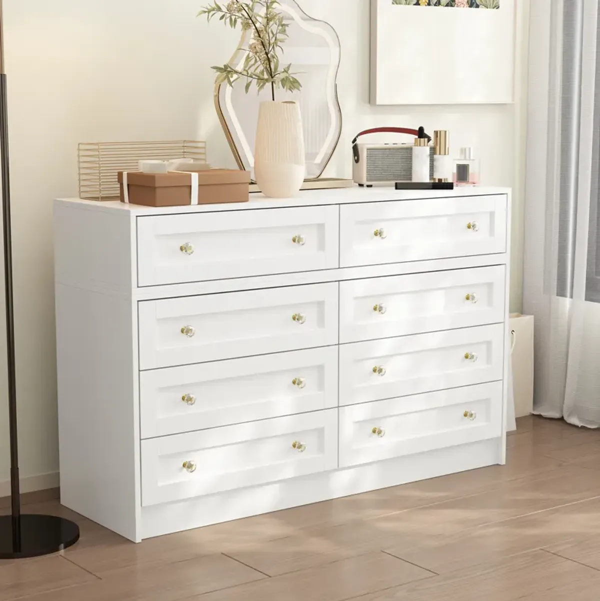 FUFU&GAGA White 8-Drawer Standard Dresser,(47.2" W x 15.7" D x 31.5" H), White