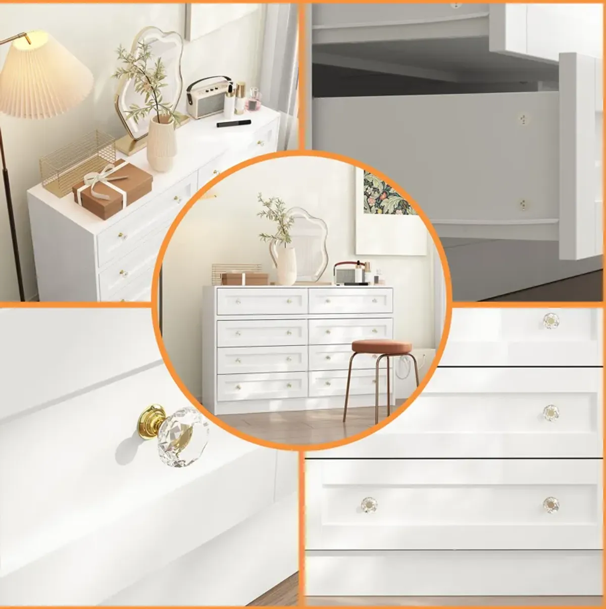 FUFU&GAGA White 8-Drawer Standard Dresser,(47.2" W x 15.7" D x 31.5" H), White