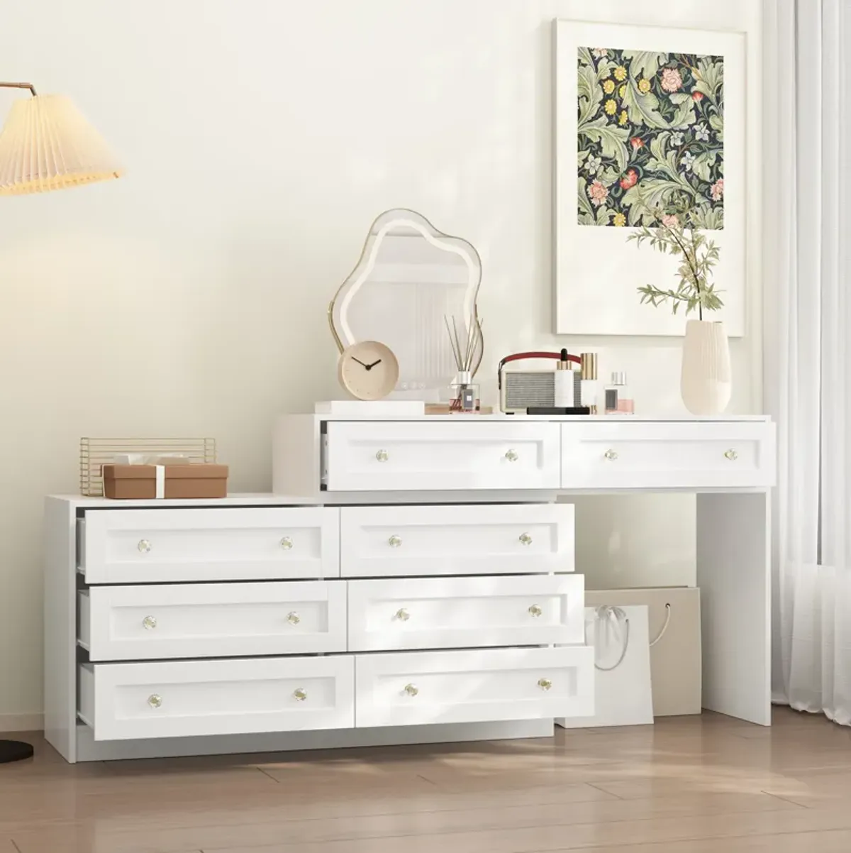 FUFU&GAGA White 8-Drawer Standard Dresser,(47.2" W x 15.7" D x 31.5" H), White