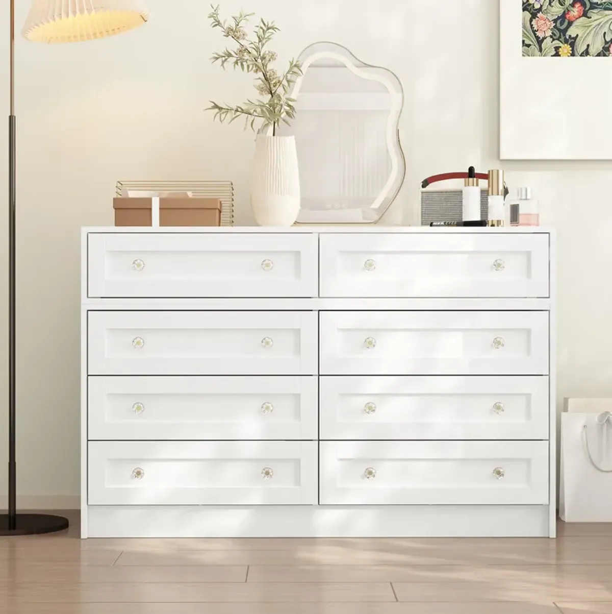 FUFU&GAGA White 8-Drawer Standard Dresser,(47.2" W x 15.7" D x 31.5" H), White