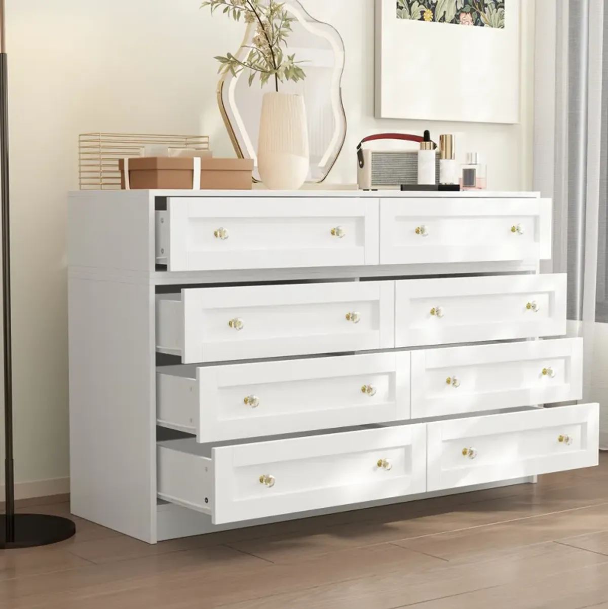 FUFU&GAGA White 8-Drawer Standard Dresser,(47.2" W x 15.7" D x 31.5" H), White