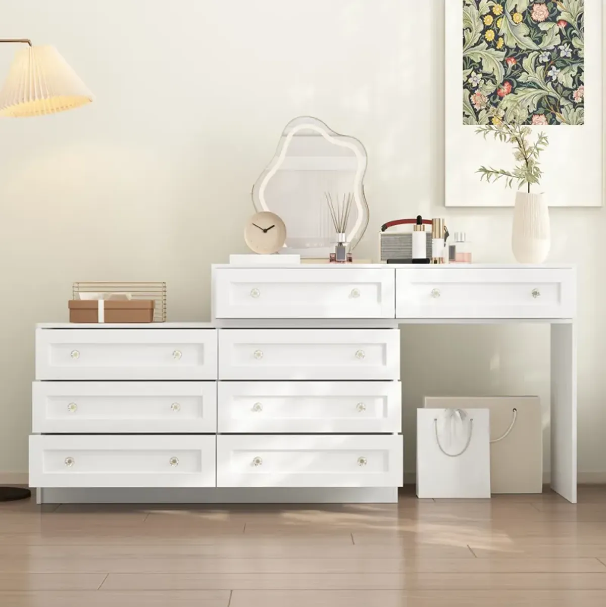 FUFU&GAGA White 8-Drawer Standard Dresser,(47.2" W x 15.7" D x 31.5" H), White