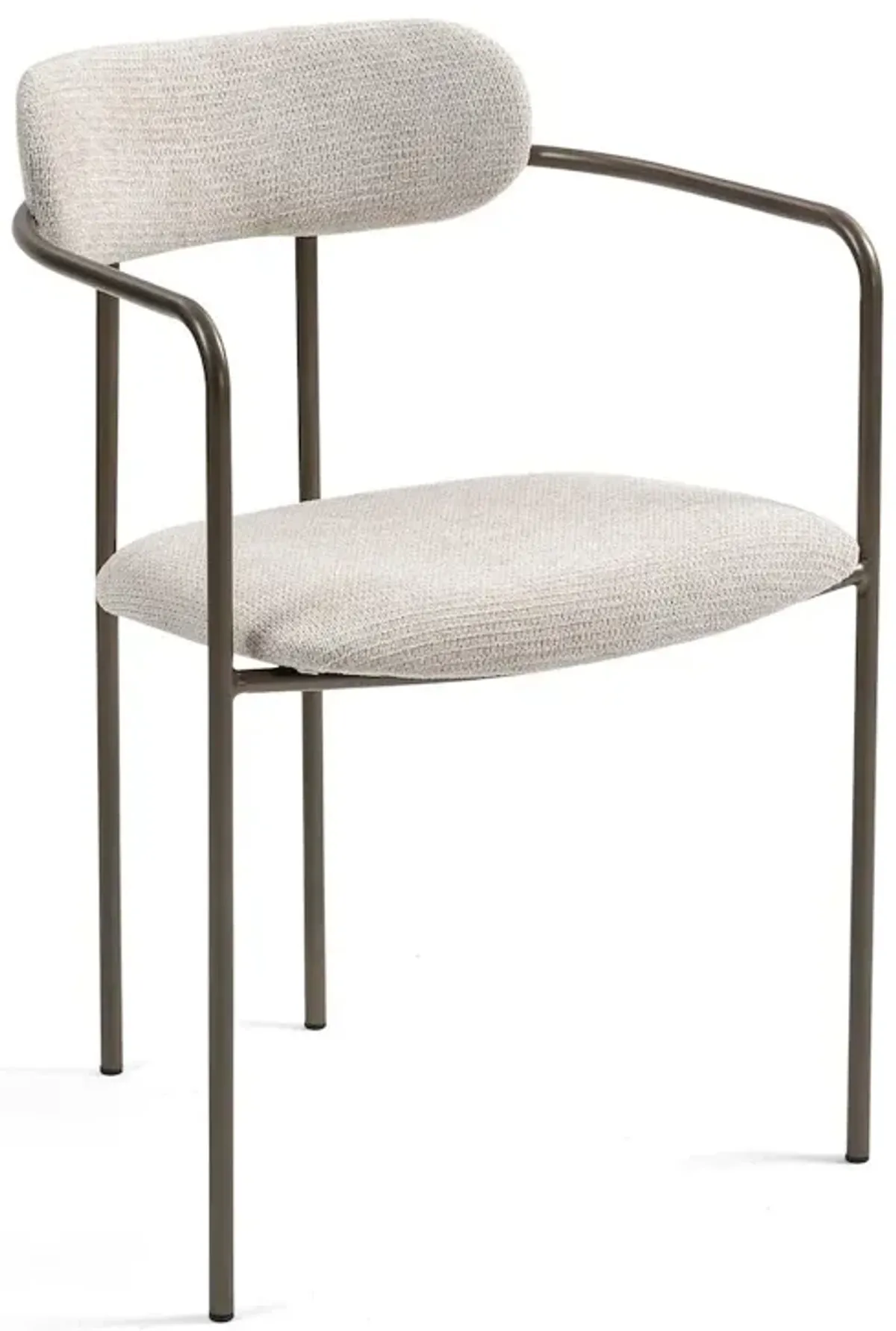 Glamour Home Set of 2 Beige Woven Upholstered Fabric Dining Chair Brown Iron Arms and Legs