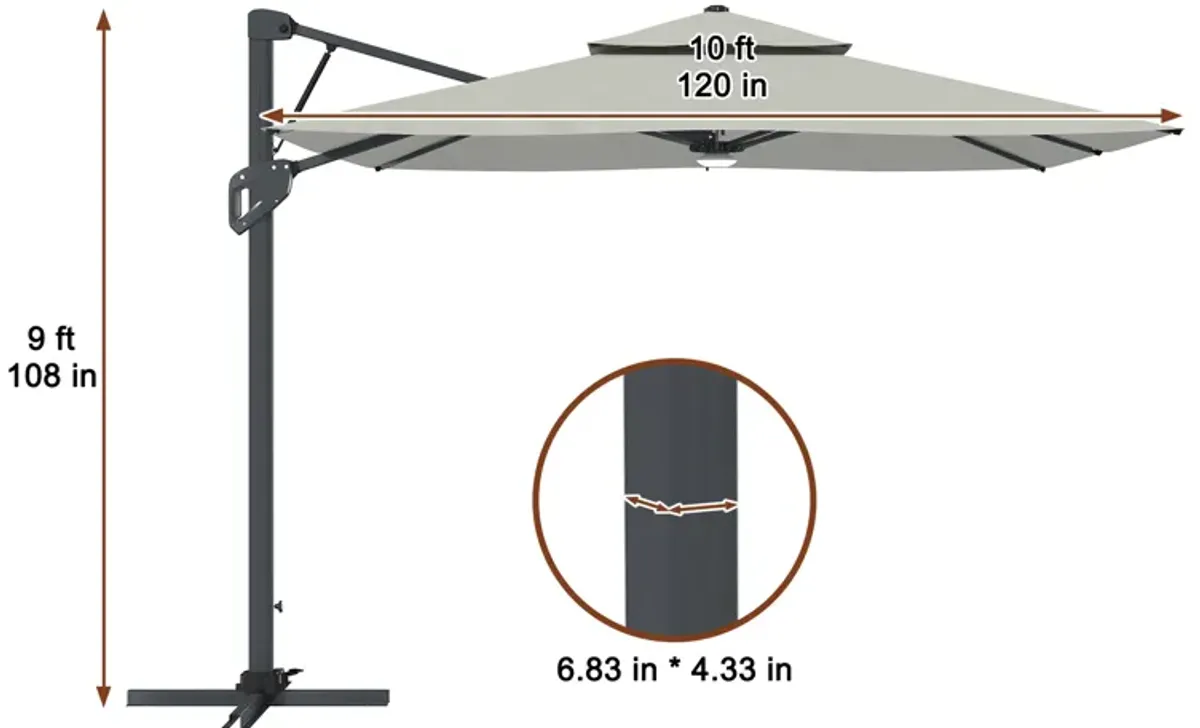 MONDAWE 10ft Square Solar LED Offset Cantilever Outdoor Patio Umbrella with Built-in Bluetooth Speaker