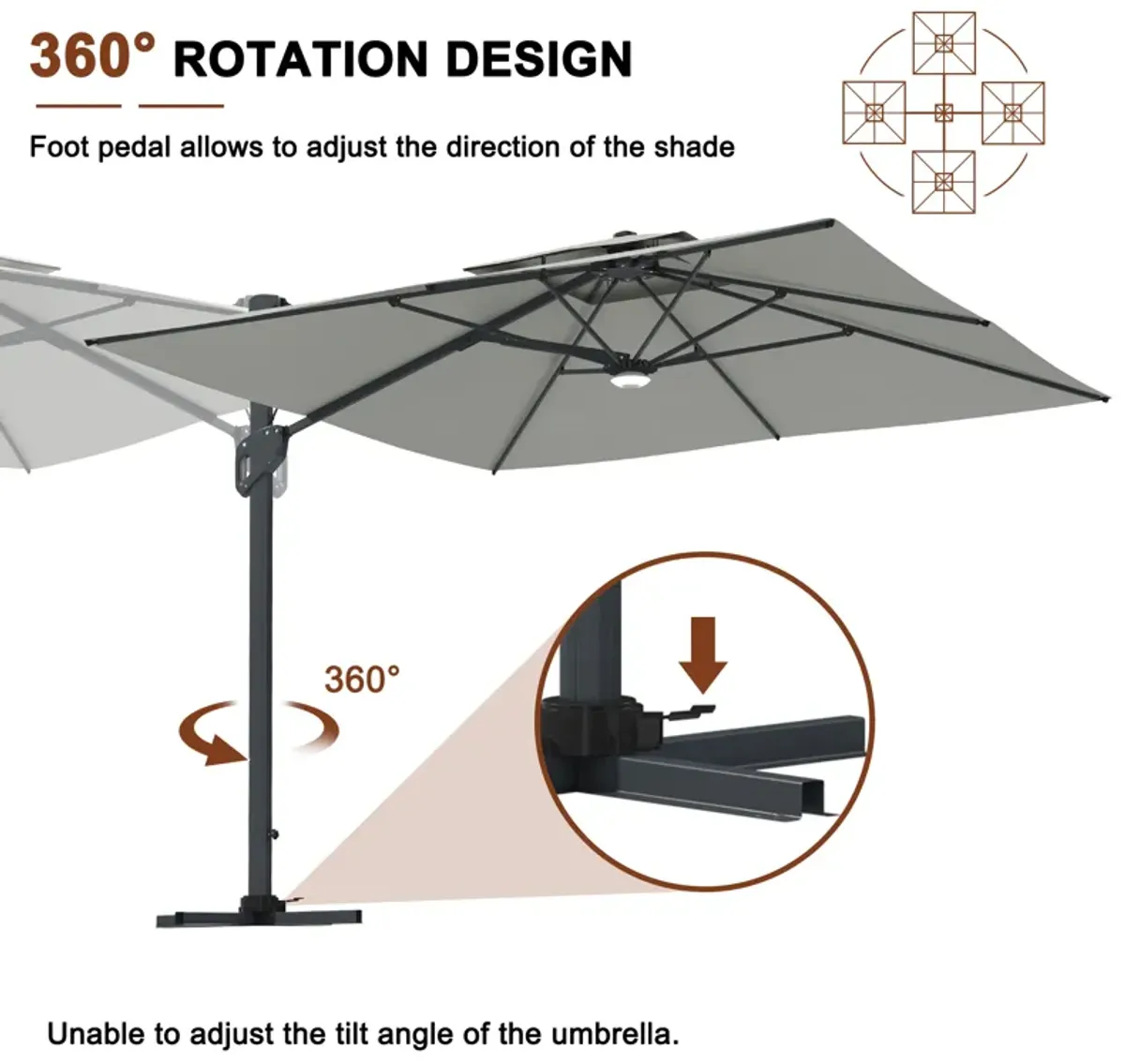 MONDAWE 10ft Square Solar LED Offset Cantilever Outdoor Patio Umbrella with Built-in Bluetooth Speaker