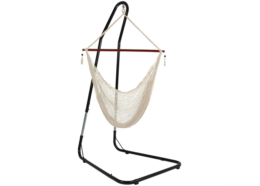 Sunnydaze Extra Large Rope Hammock Chair with Adjustable Stand - Cream