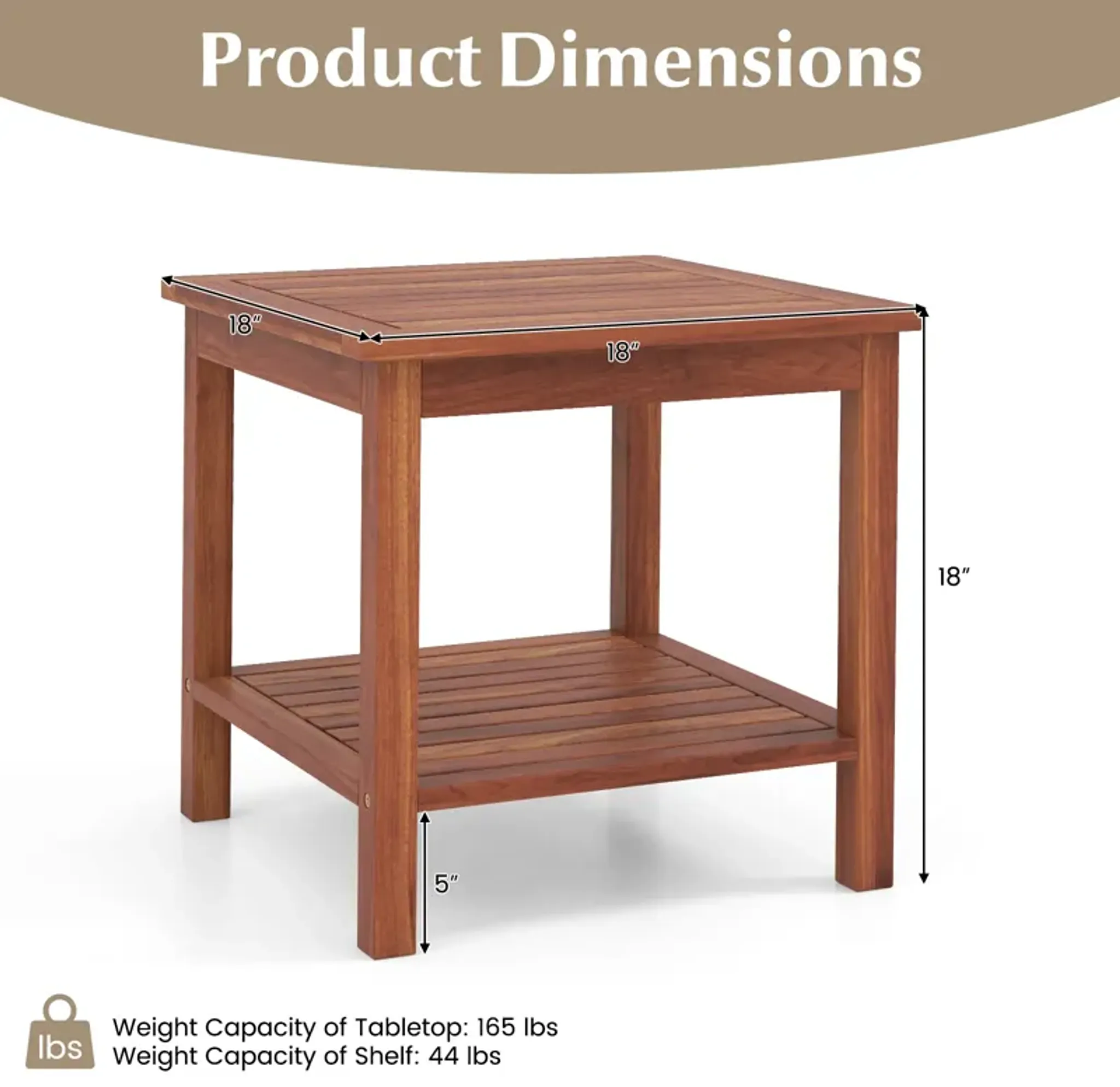 Double-Tier Acacia Wood Patio Side Table with Slatted Tabletop and ...