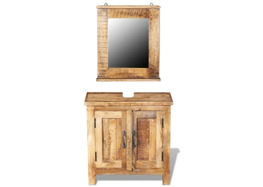 vidaXL Bathroom Vanity Cabinet with Mirror Solid Mango Wood