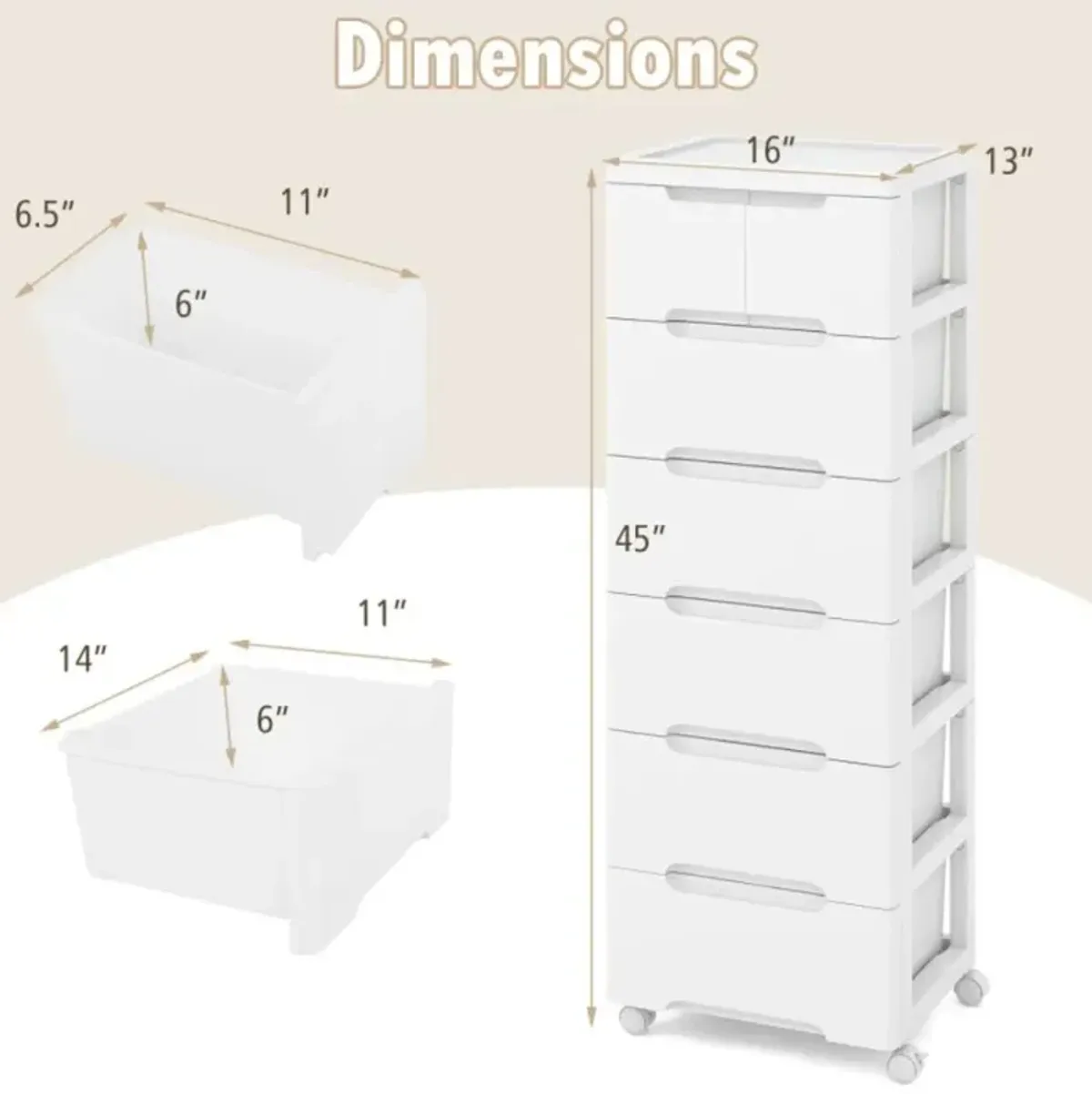 Hivvago Rolling Storage Cabinet with Universal Wheels and Drawers