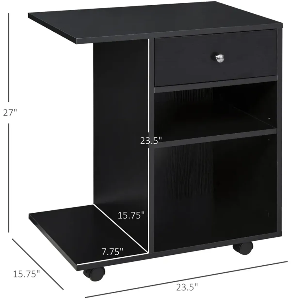 Black Office Helper: Mobile File Cabinet/Printer Stand with CPU Holder